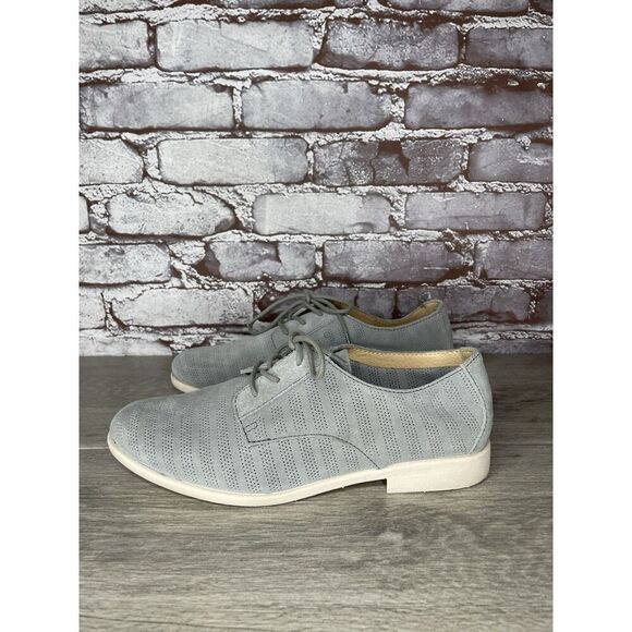 Born Passi Derby Blue Suede Leather Perforated Oxfords Lace Up Shoes Women Sz 9M - Picture 1 of 16